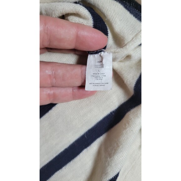 Vince Striped V-Neck Sweater Women’s Large 100%‎ Cotton Navy Cream - Picture 6 of 11
